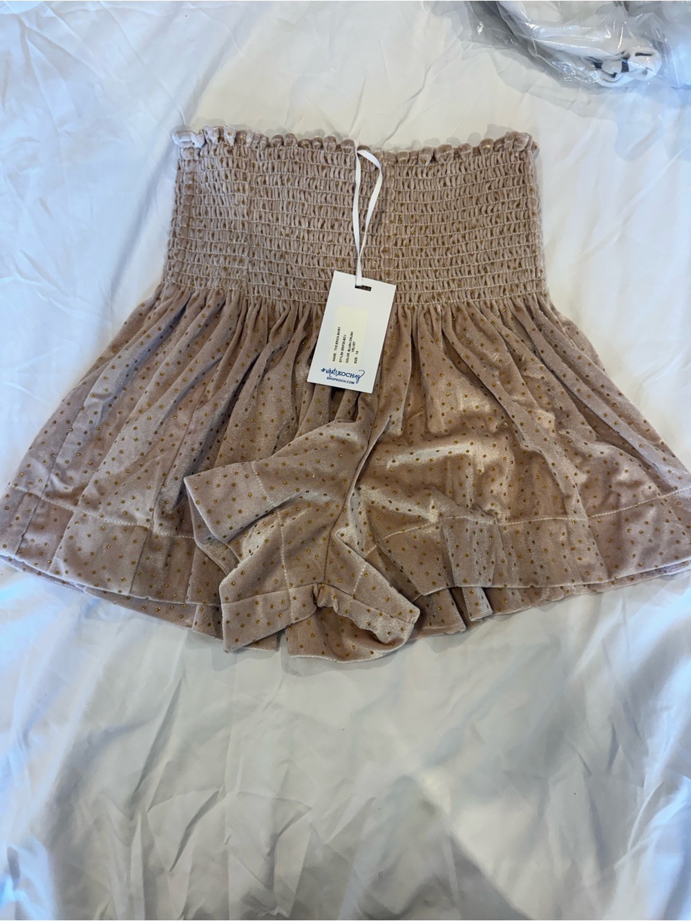 Smocked Waist Polka Dot Ruffle Skort - Beige